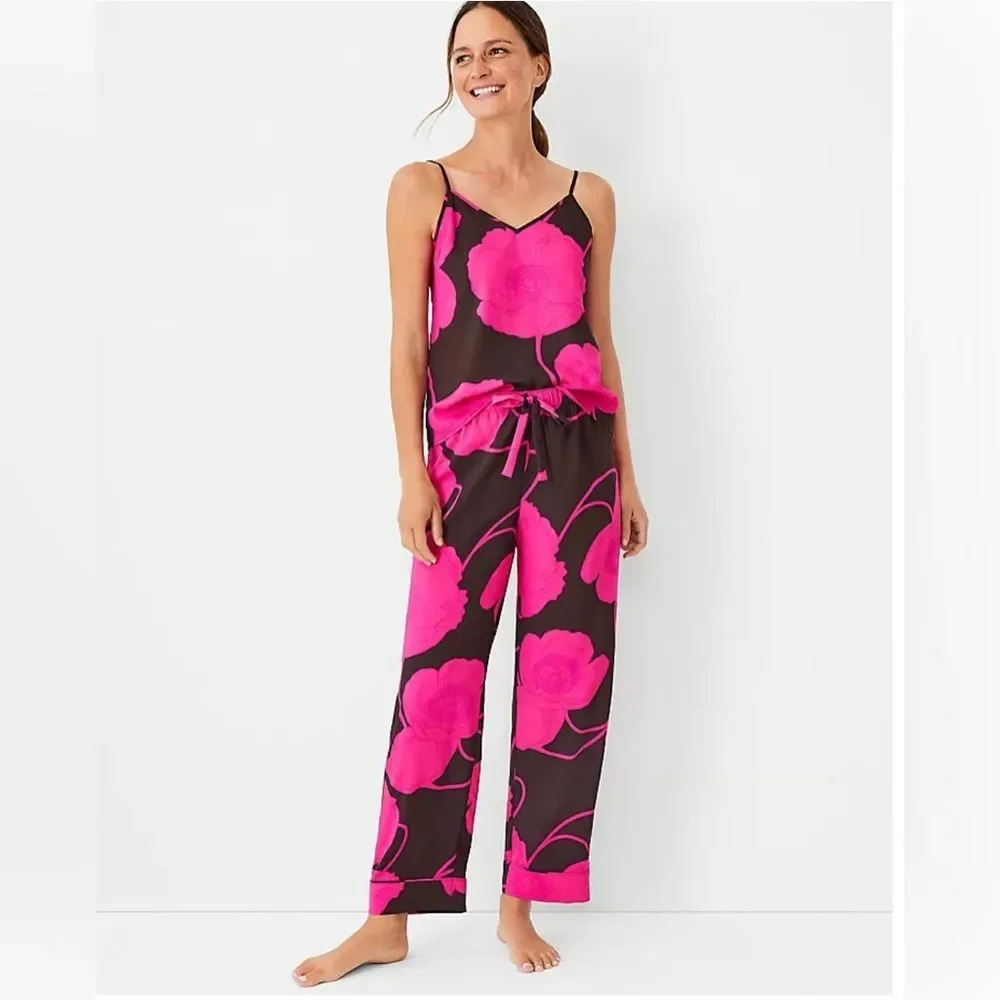 Ann Taylor‎ Floral Sleep Pants Pink Brown Women’s Size Large Drawstring Waist